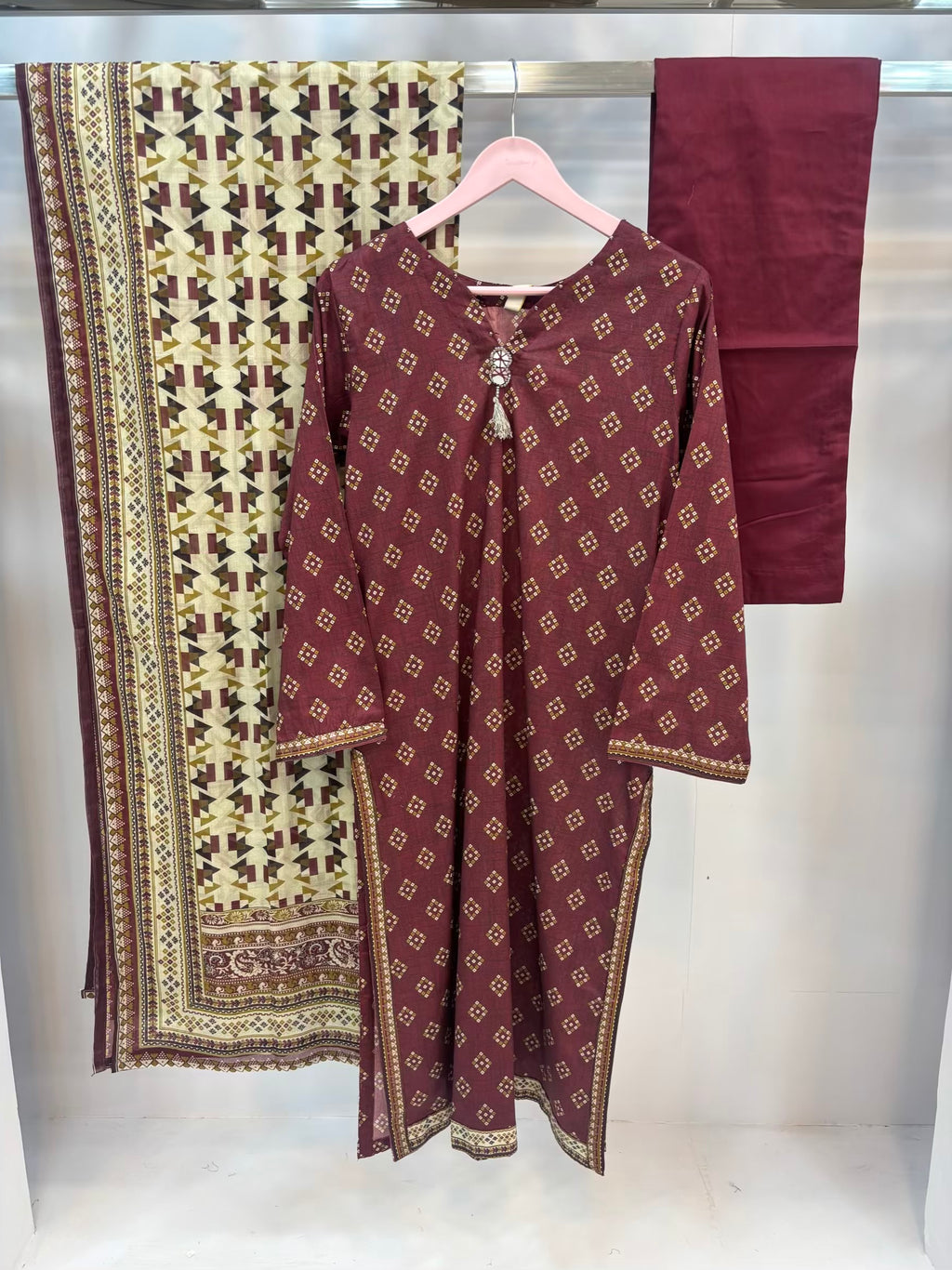 Dotted Mairoon Printed Lawn PL14-A | Summer | Stitched | 3 Piece.