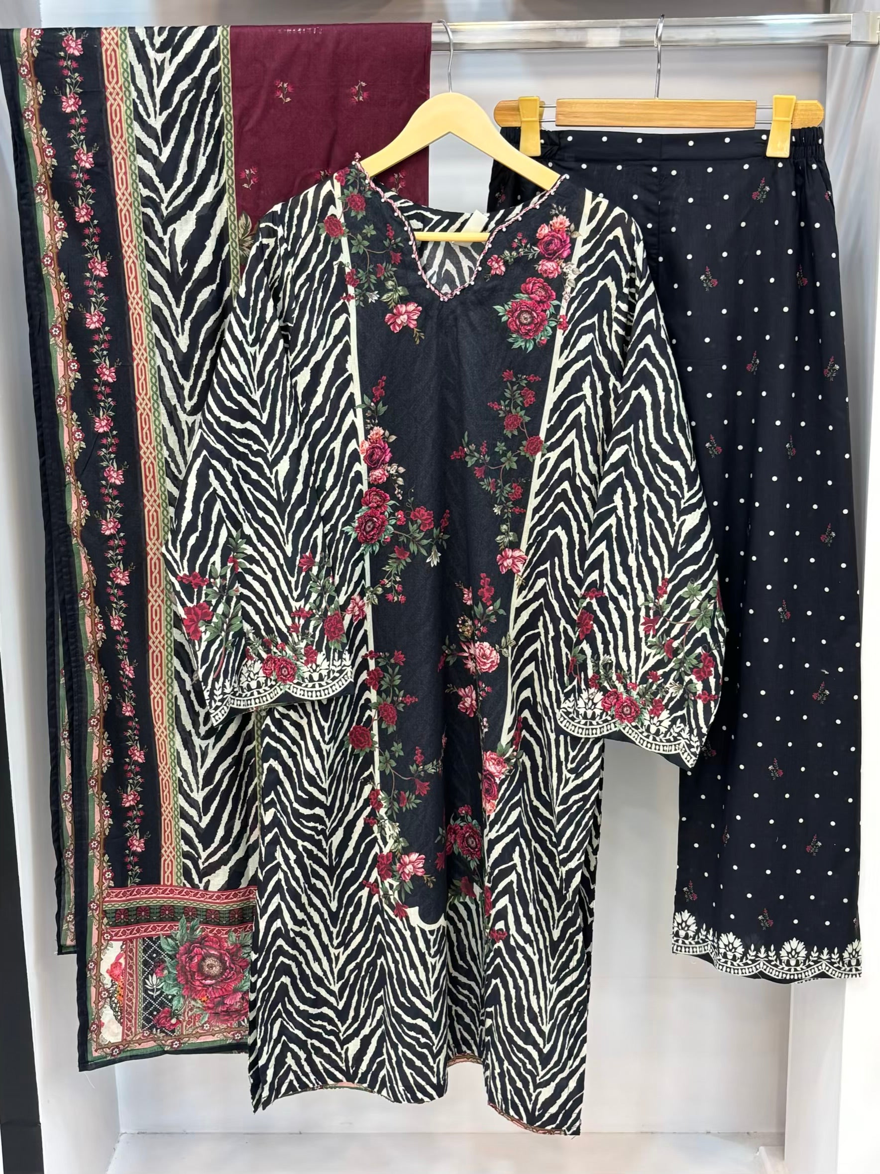 Black Floral Zebra Printed Lawn PL07-A | Stitched | 3 Piece