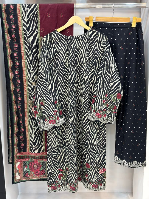 Black Floral Zebra Printed Lawn PL07-A | Stitched | 3 Piece