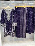 Royal Amethyst purple embroidered printed lawn 3-piece suit with matching dupatta
